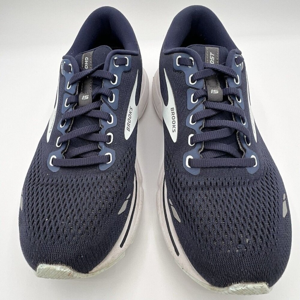 Brooks Women’s Ghost 15 Sneakers Size 8.5 B Peacoat White Running Shoes Navy - Picture 1 of 7